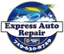 A round blue logo that has a roadrunner on top of a text says, "Express Auto Repair" along with the phone number 719-630-8729